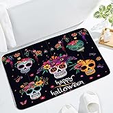 Day of The Dead Bath Mat Mexican Spooky Halloween Hispanic Style Abstract Gothic Skeleton Floral Funny Flower Skull Sugar Floor Rug Rug for Kitchen Bathroom