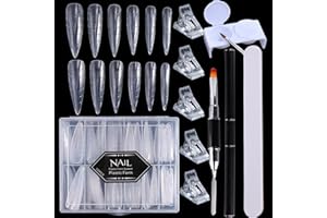 STZPRONAIL Dual Nail Forms Polygel Kits 120PCS Reusable Stiletto Shape 12 Sizes Forms for Acrylic Nails Quick Building Molds with Nail Clips, Files, Gel Brush, Cup for Home & Salon Manicure Tools