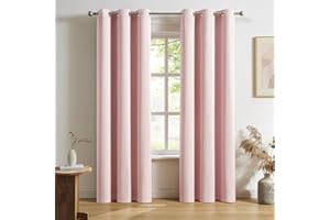 DUALIFE Solid Pink Curtains 84 Inches Long Baby Pink Blackout Curtain Panels/Drapes for Girls Bedroom Decor Grommet Room Darkening Thermal Insulated for Baby Nursery 42''x 84'' Set of 2 Panels