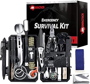 ANTARCTICA Emergency Survival Gear Kits 60 in 1, Outdoor Survival Tool with Emergency Bracelet Whistle Flashlight Pliers Pen Wire Saw for Camping, Hiking, Climbing,Car