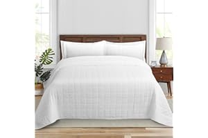 FFQSS Quilt Queen Size Bedding Sets - 100% Cotton Lightweight Luxury Comforter Set, Full Size Stitching Bedspreads Coverlet with 2 Pillowcase Suit for All Season, White