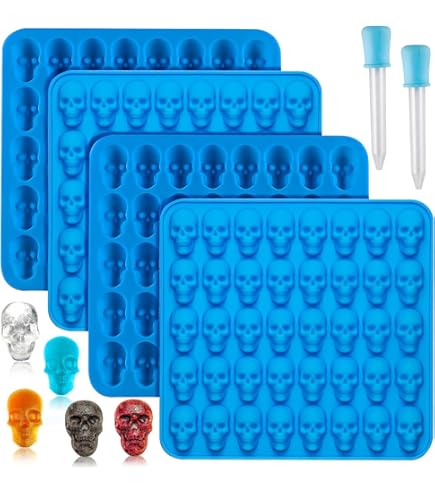 Juome Lot De 2 Moules à Bonbons En Silicone Tête De Mort + Compte-gouttes – 80 Cavités Pour Chocolat, Gommes, Gelée