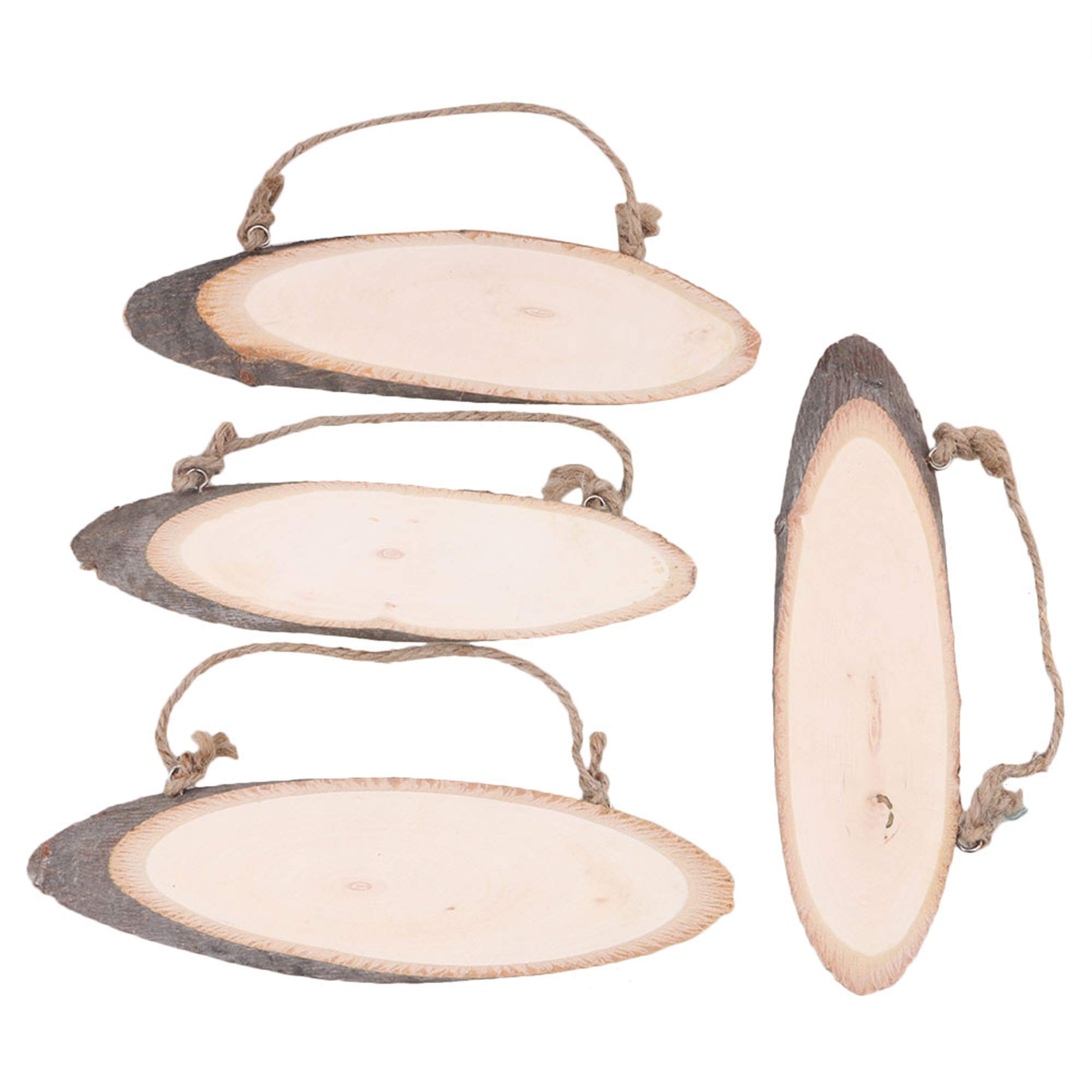 Mxfans Natural Oval Shape Wood Slice Craft with Rope Discs Tree Bark 17-21CM Pack of 4