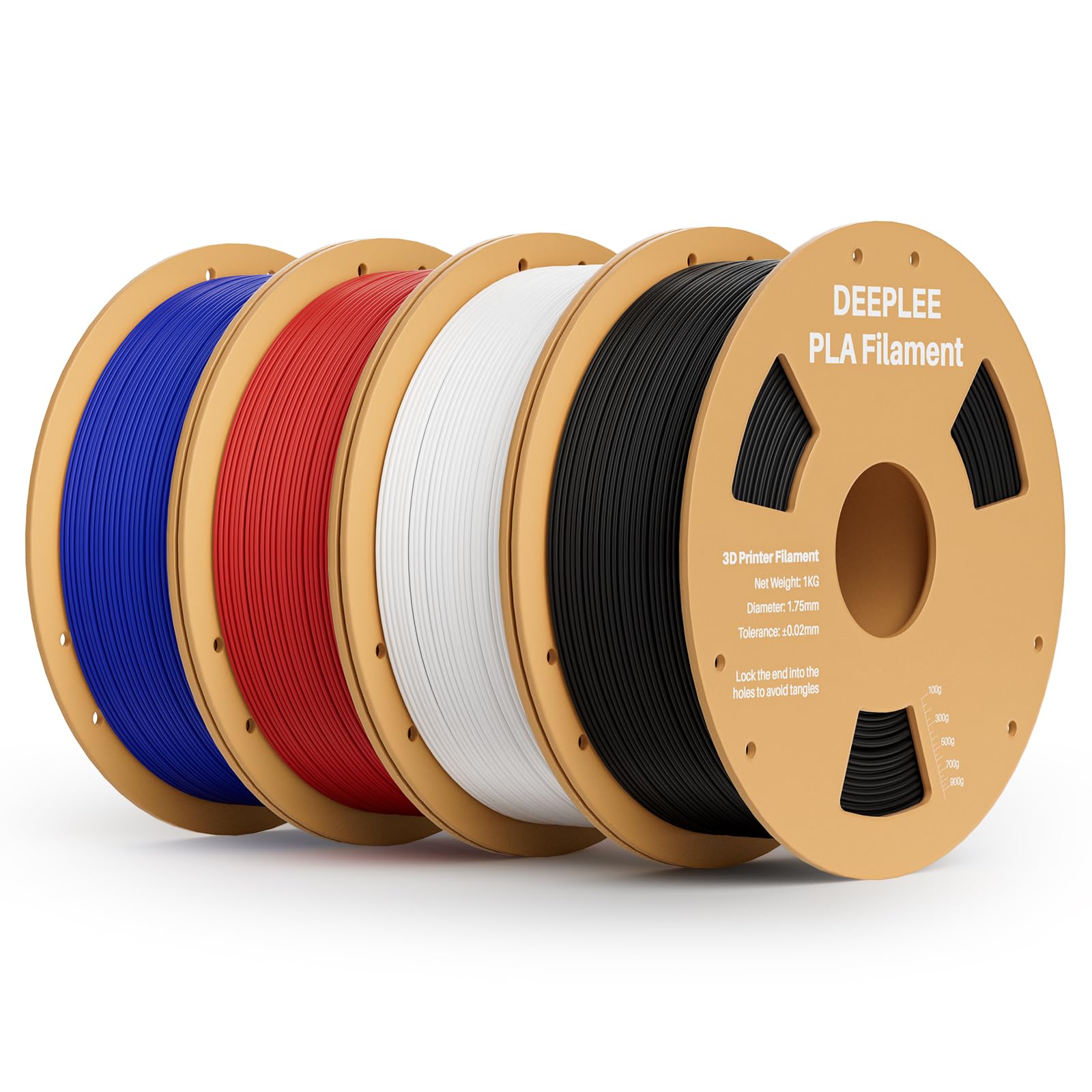 Photo 1 of DEEPLEE PLA 1.75mm 3D Printer Filament, Dimensional Accuracy +/- 0.02mm, Neatly Wound, No Clogging, Vacuum Package, Fits for Most FDM 3D Printers, 4kg Black+White+Red+Dark Blue