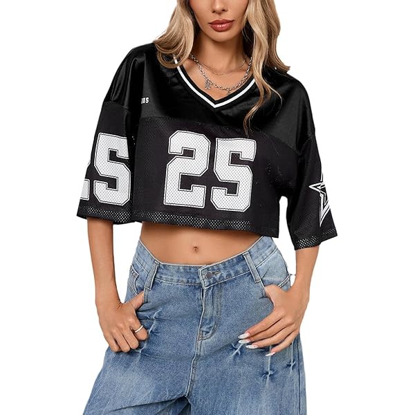 SHENHE Women's Oversized Jersey Shirt Y2k Letter Print Drop