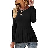 Seta T Women's Sweater Long Sleeve Crewneck Pleated Peplum Knit Tops Fall Winter Casual Blouse