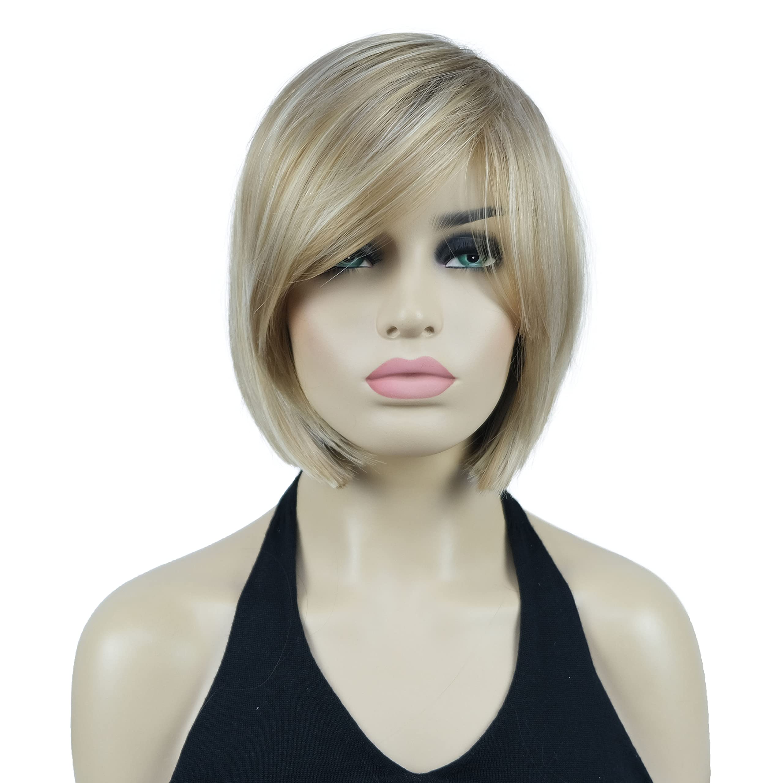 Lydell 8" Straight Short Wigs Bob Hair with Bangs Cute Central Dot Top Heat Resistant Synthetic Wigs (L16/613 Blonde with Highlights) โ image 1