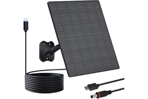 VUEBEE 10W Solar Panel Charger, 5V Camera Solar Panel with USB-C Port & DC 5.5x2.1mm Plug for Rechargeable Cameras, 360° Adju