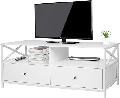 Mobiliário para TV, 2 buracos e 2 gavetas, para TV até 55", 50 x 120 x 40 cm, branco