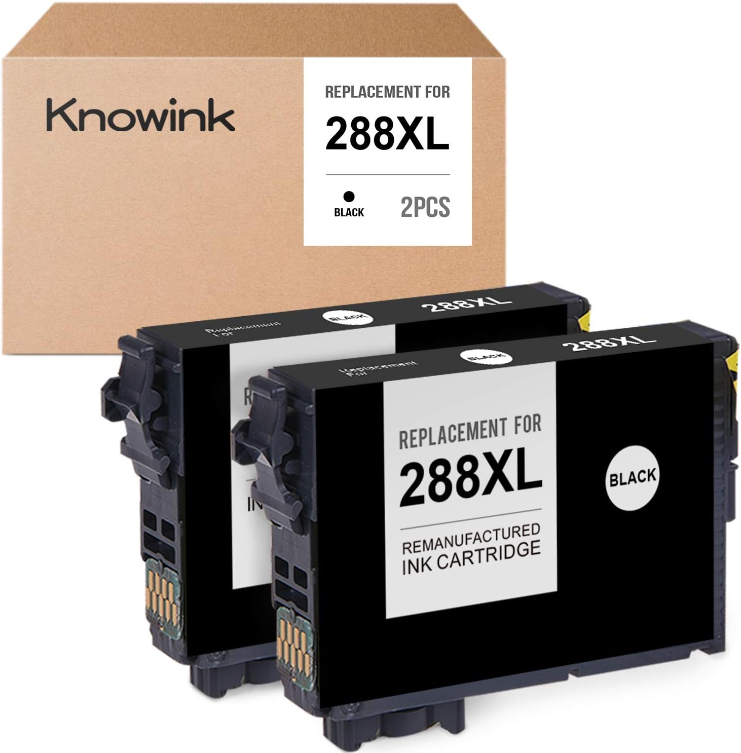 KNOWINK Remanufactured Ink Cartridge Replacement for Epson 288XL 288 XL for Expression Home XP-434 XP-430 XP-330 XP-340 XP-446 XP-440 (2 Black)