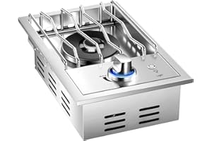 Huishenplus Grilling Side Burners for Outdoor Kitchen, 15,000BTU Liquid Propane Side Burner,Convertible to Nature Gas, Duty Heavy 304 Stainless Steel, Built-in Single Burner for BBQ Island Grill