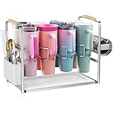 Housolution Water Bottle Organizer Drying Rack for 40 oz Tumbler with Handle, Multifunctional Cup Storage Holder Compatible with Stanley, Owala, Simple Modern and Other Brands, Silver(Patented)
