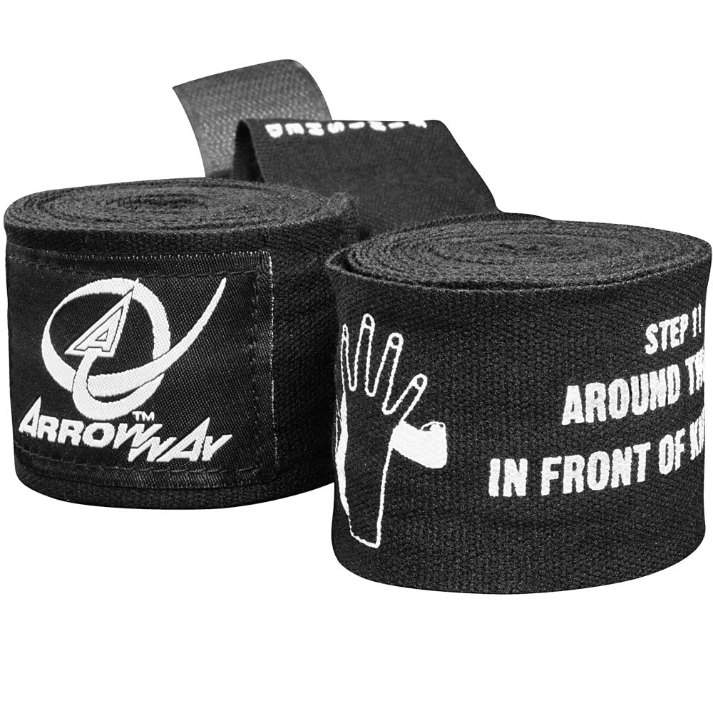 ArrowWay Instructional Hand Wraps w/Printed Directions for Boxing & MMA - 142" Meister Elastic - Black