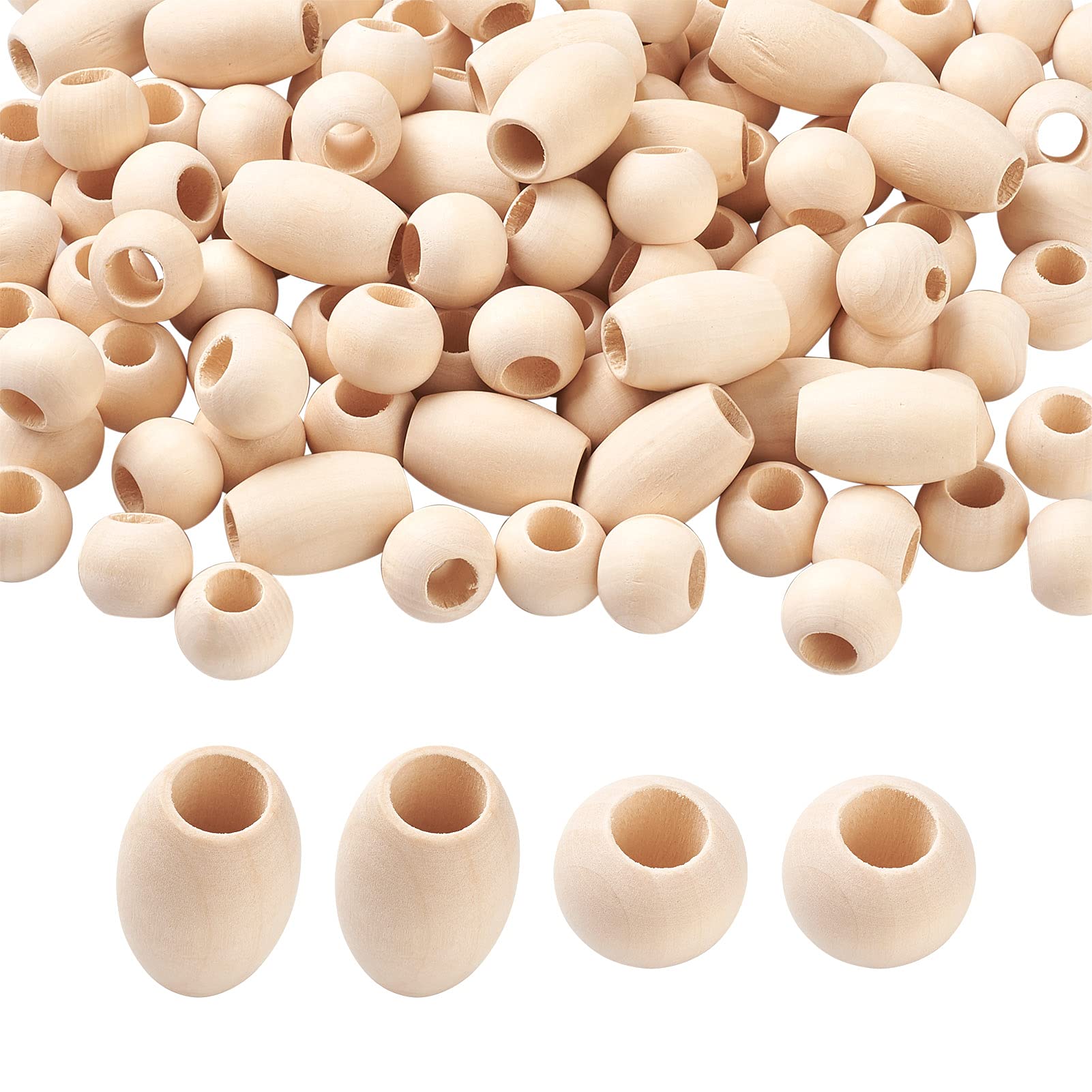 Cheriswelry 120pcs Natural Oval Wood Beeads Large Hole Barrel Tube Rondelle Wooden Spacer Loose Beads for Jewellery Bracelet Crafts Making Hole:10mm