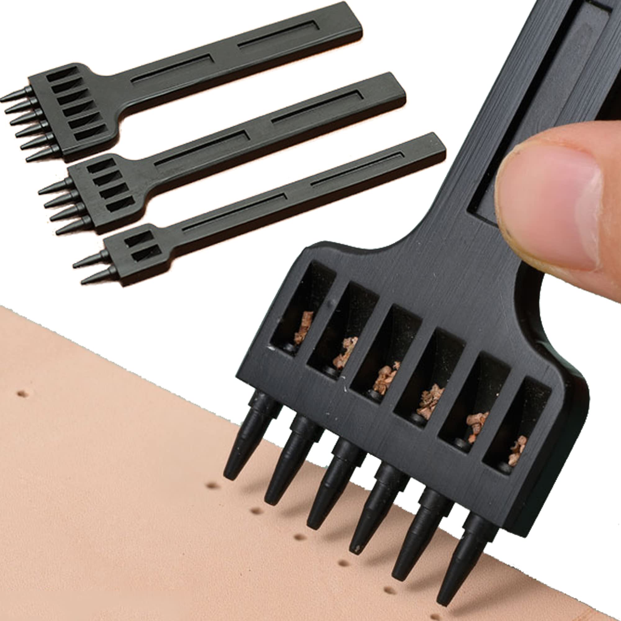 DXIA 3 Pcs Leathercraft DIY Tools, Leather Prong Punch, Steel Diamond Lacing Stitching Chisel Set, 2+4+6 Prong Punch Hole, Hand Working Hole Craft Tool