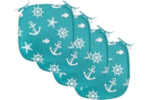 Lunarable Nautical Chair Seating Cushion Set of 4, Ocean Creatures Silhouettes Fish Starfish Helm on Vivid Background Sailing Theme, Anti-Slip Seat Padding for Kitchen & Patio, 16"x16", Teal White