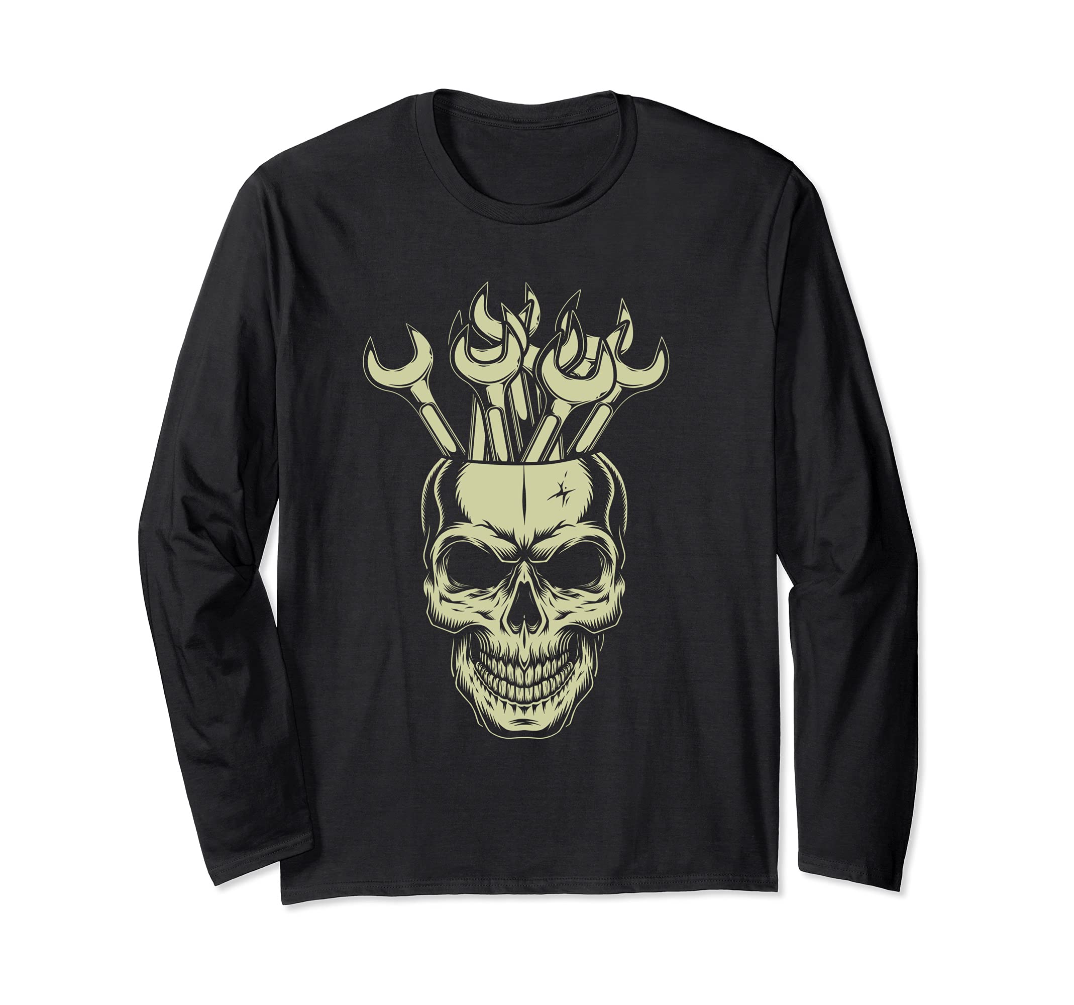 Skull Wrench Mechanic Tools Garage Car Mechanic Auto Long Sleeve T-Shirt