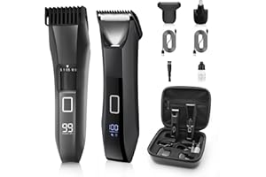 BOMIC Manscape 4-in-1 Men's Body & Beard Trimmer - Groin, Pubic, and Ball Hair Shaver with No-Nick Technology, 20-Length Adjustable Beard Styler, Nose Trimmer, IPX7 Waterproof, LED Display, Travel Case