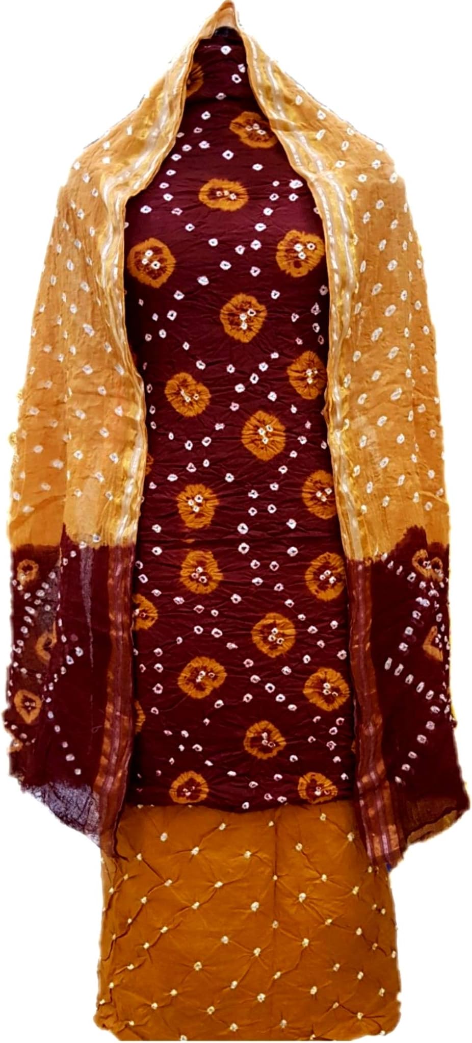M S BANDHANI Women's Unstitched Salwar Suit (Maroon & Brown)