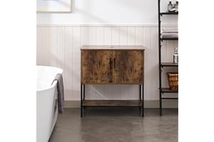 UEV Rustic Brown 30" Bathroom Vanity with Sink,Industrial Iron Frame Bathroom Cabinet Set with Doors & Shelf(Without Sink Combo)