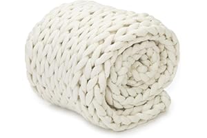 Nuzzie Chunky Knit Blanket - Breathable, Cooling, Hand Made Knit Throw Blanket for Sleep - Machine Washable, Stylish Decor Design (Cream, Full | 16lbs | 48"x72")