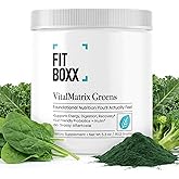 Fit Boxx VitalMatrix Greens - Organic Greens Powder with Prebiotics, Probiotics & Adaptogens - Gut Health, Energy & Immunity Support - Natural Citrus Punch - Vegan, Non‑GMO (Month Supply)