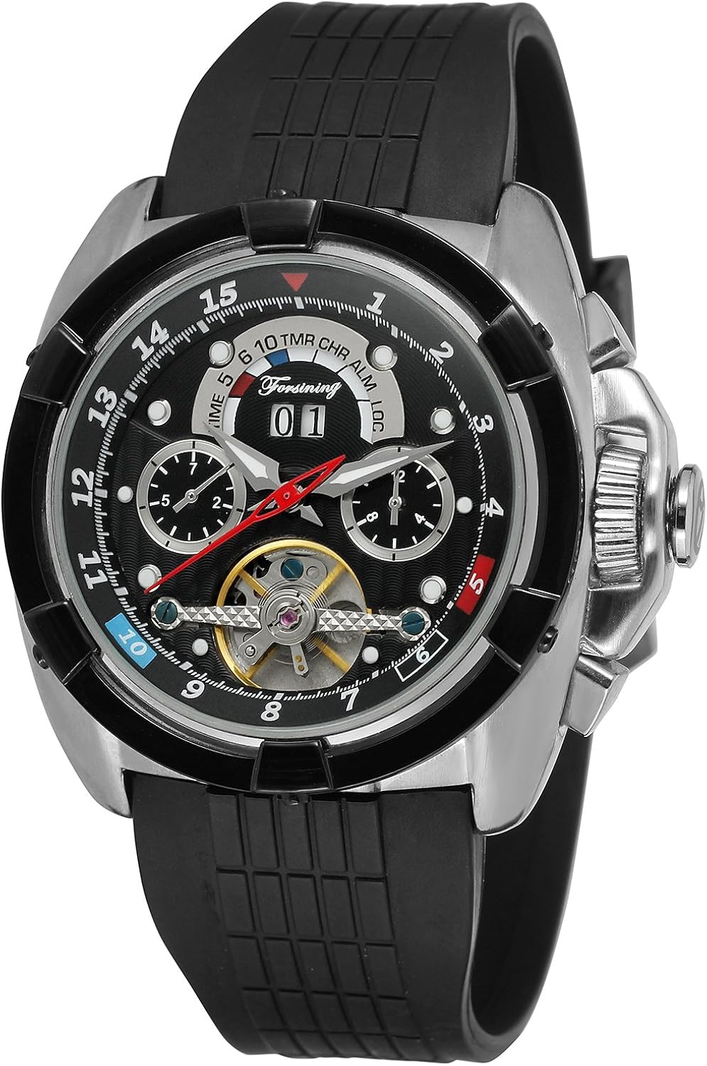 Military Watch Automatic Orologio Da Uomo Forsining Automatico Blu Steampunk - Meccanico Scheletrato, Regalo Perfetto! Orologio Steampunk Maglia Acciaio