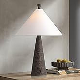 Possini Euro Design June 27" Tall Cone Modern Scandinavian 3-Way Table Lamp Black Finish Metal Single Fabric White Shade Livi