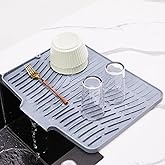 Silicone Dish Drying Mat for Kitchen Counter,Non-Slip Dish Drying Pad with Drain Lip,Heat Resistant Sink drying Mat for Dishes,Large Rubber dish drain mat dish rack mat (Grey,15.8"x13")