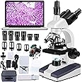 Trinocular Microscope 40X-5000X Magnification Microscope for Adults, Laboratory Grade with Dual Mechanical Stage and HD USB Camera