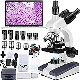 Woehrsh Trinocular Microscope 40X-5000X Magnification Microscope for Adults, Laboratory Grade with Dual Mechanical Stage and HD USB Camera（Trinocular microscope with electronic eyepiece）