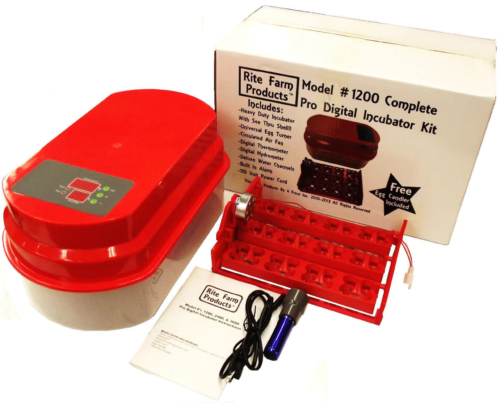 Rite Farm Products 1200 Pro Digital 48 Quail 12 Chicken Egg Incubator Kit Turner Fan Chicken Coop Products