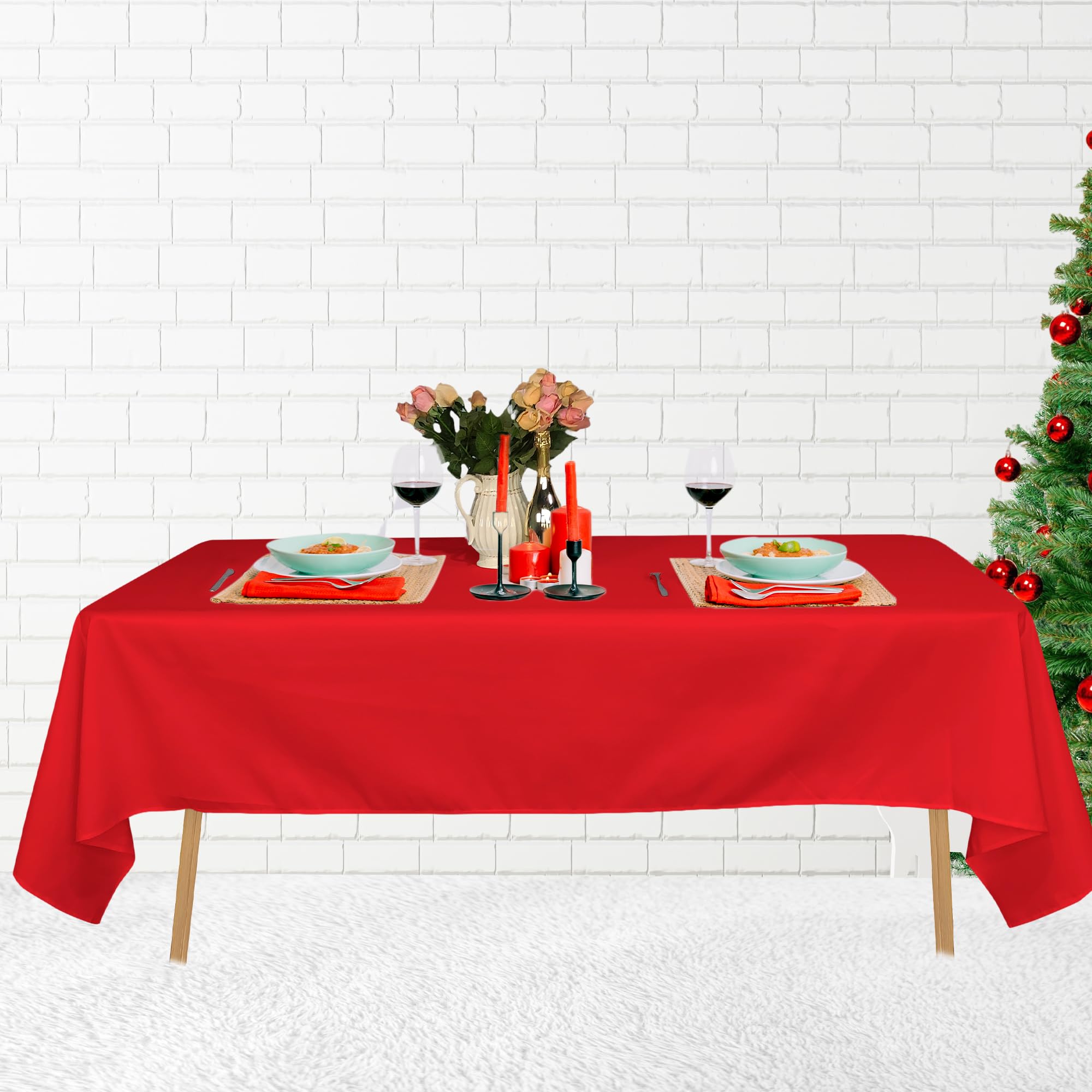 Trimming Shop Rectangle Tablecloth Polyester Table Cover For Christmas Decorations, Dining Party, Banquets, Wedding, Birthday Party Events, 70" x 108", Red, 1pc