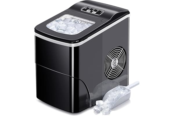 AGLUCKY Ice Makers Countertop with Self-Cleaning, 26.5lbs/24hrs, 9 Cubes Ready in 6 Mins, Portable Ice Machine with 2 Sizes Bullet Ice/Ice Scoop/Basket for Home/Kitchen/Office/Bar/Party, Black