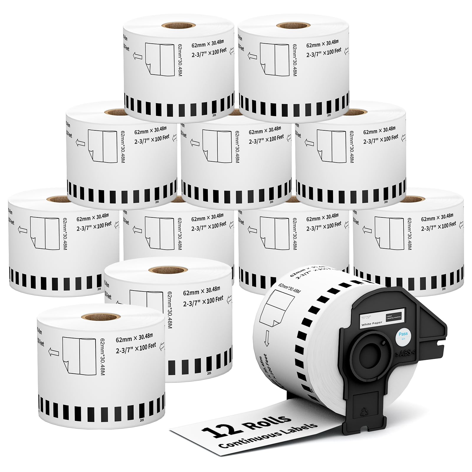 Photo 1 of 12 Rolls DK2205 (2.4 in X 100 Ft) Shipping Address Labels, Compatible with Brother QL-800 QL 600 810W 820nwb 1110NWB Printer, Replacement Continuous Labels