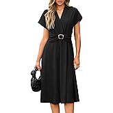 Newshows Womens Wear to Work Teacher Business Casual Dress Funeral Midi Dresses Button Down Office Clothes with Pockets
