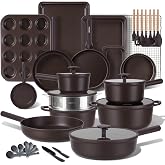 JEETEE Titanium Pots and Pans Set NonStick with Bakeware | Cookware Sets for New Home Cooking, Healthy Pot and Pan Set Induction &amp; Oven &amp; Dishwasher Safe, PTFE &amp; PFAS Free, With Lid
