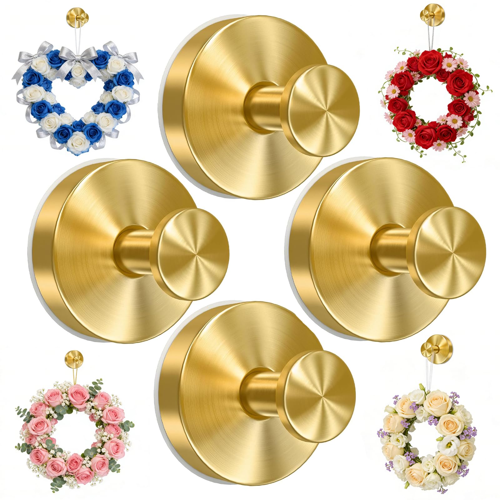 Photo 1 of 4Pcs Garland Hanger for Door Frame, Wreath Hangers for Front Door, New No Drill Suction Cup Hooks for Door Wreaths, Reusable Holder for Glass Window Door Valentine's Day, Wedding Day, Christmas(Gold)