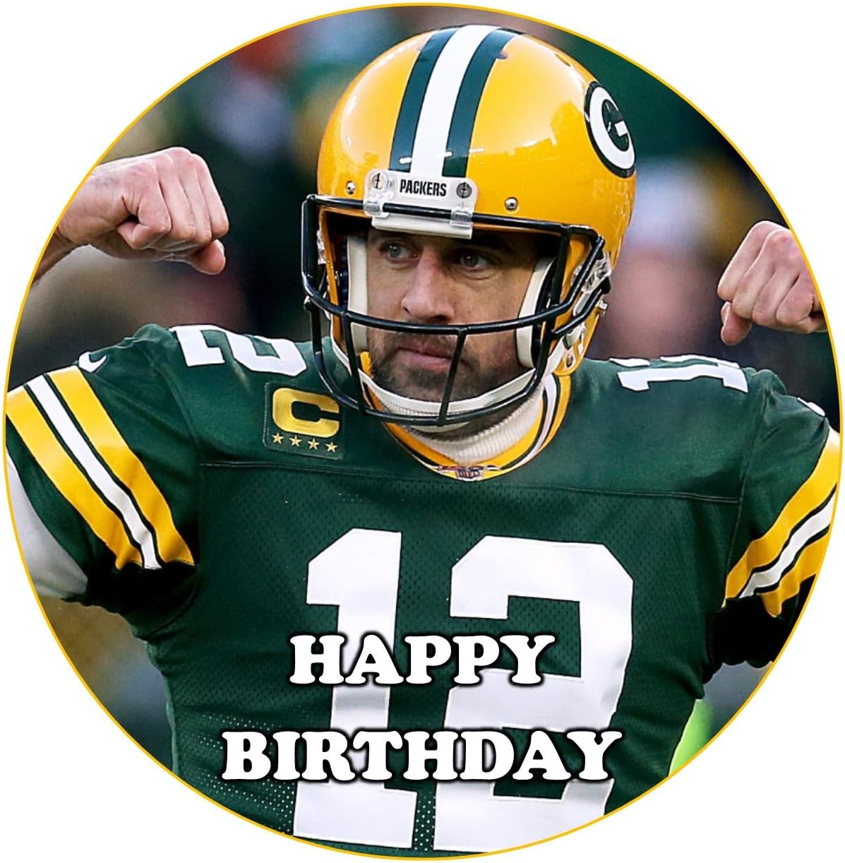 Aaron Rodgers, Quarterback, Green Bay Packers, NFL, Personalised 8 inch Round PRECUT Easy Peel Edible Icing Cake Topper Decoration Birthday