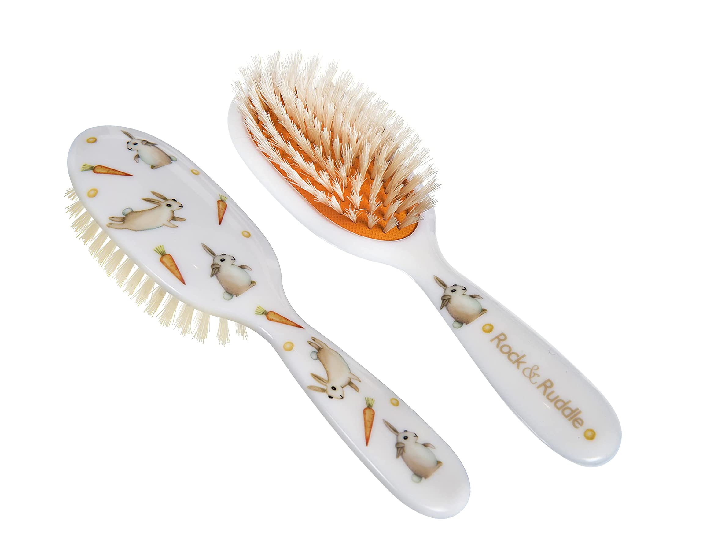 Rock & Ruddle Soft White Natural Boar Bristle Hairbrush for Babies and Young Children. Perfect for Fine Hair Detangling and Smoothing. Little Rabbits Design, Small