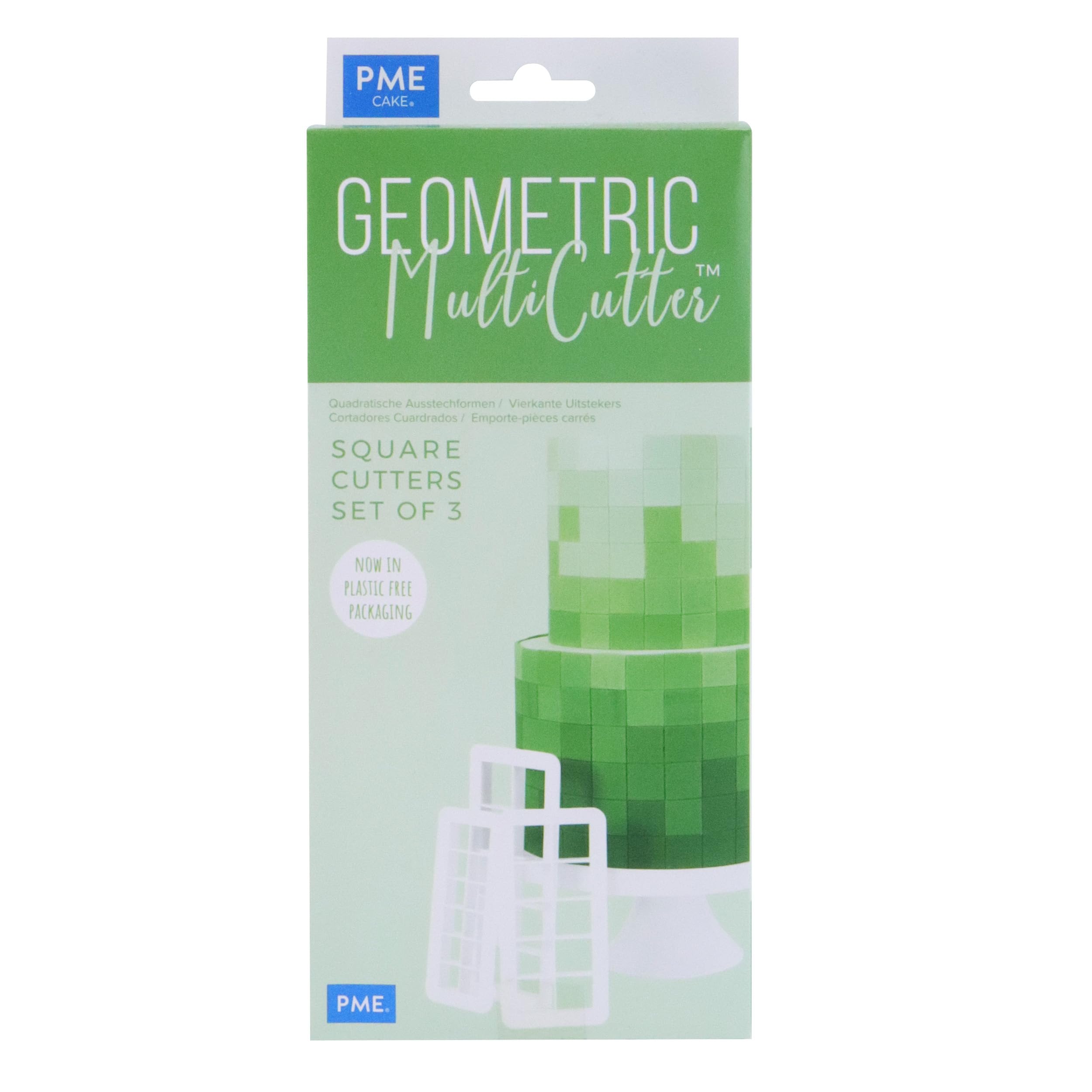 PME GMC144 Geometric MultiCutters for Cake Design - Square - Small, Medium & Large Size, Set of 3, White