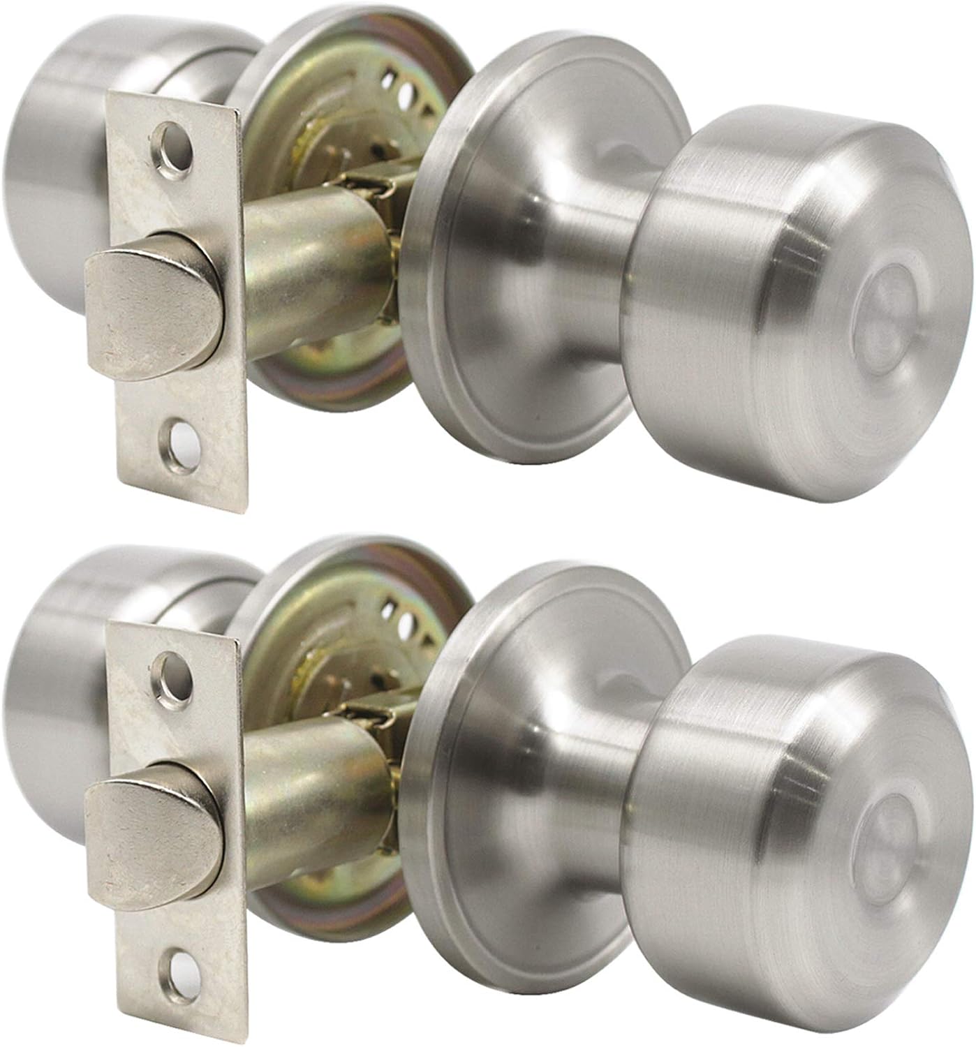2 Pack Passage Door Knobs Keyless in Brushed Nickel Finish, Interior