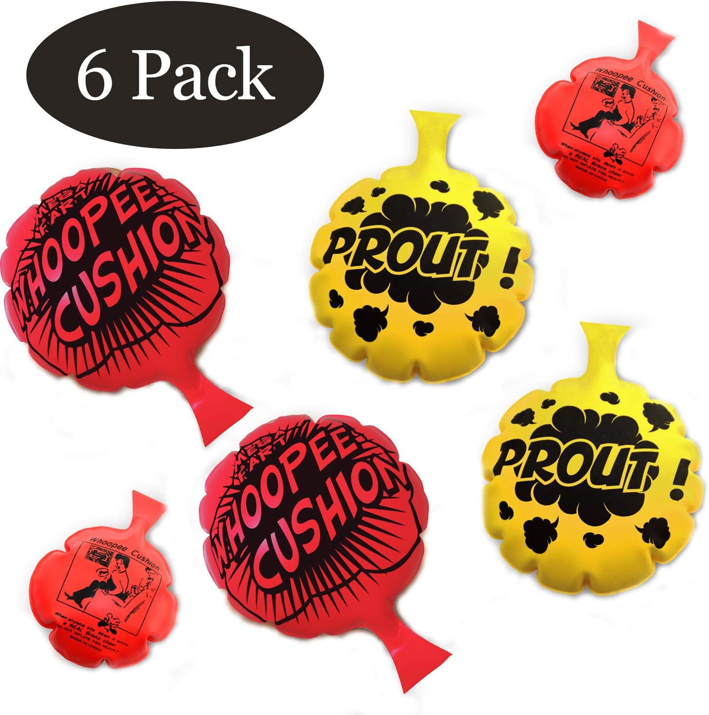 haosilai [6 Pack] Whoopee Cushion,Whoopie Cushion Novelty Toys for Boys,Girls,Whoopie Cushion[Party Favor ][4", 6" and 8"]