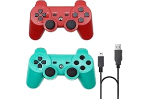Rzzhgzq 2 Pack PS3 Wireless Controller Playstation 3 Controller Wireless Bluetooth Gamepad with USB Charger Cable for PS3 Console (Red+Green)
