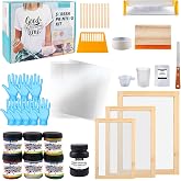 Ecoofor 49pcs All-in-One Screen Printing Kit with, 3 Size Wood Screen Printing Frames, 6 Colors Screen Printing Ink,10 A4 Size Inkjet Transparency Films