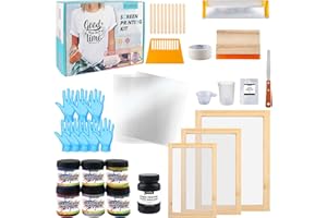 Ecoofor 49pcs All-in-One Screen Printing Kit with, 3 Size Wood Screen Printing Frames, 6 Colors Screen Printing Ink,10 A4 Size Inkjet Transparency Films