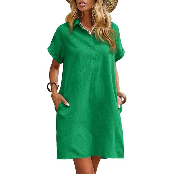 Wenrine Womens Summer Button Down Shirt Dress Casual Color Block V Neck  Short Sleeve Corset Maxi Dresses Green at Amazon Women's Clothing store