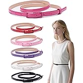 Women Skinny Belts 6 Pack, PU Leather Thin Waist Belts for Dresses, Jeans, Pants with Buckle, Fashion Slim Leather for outfit
