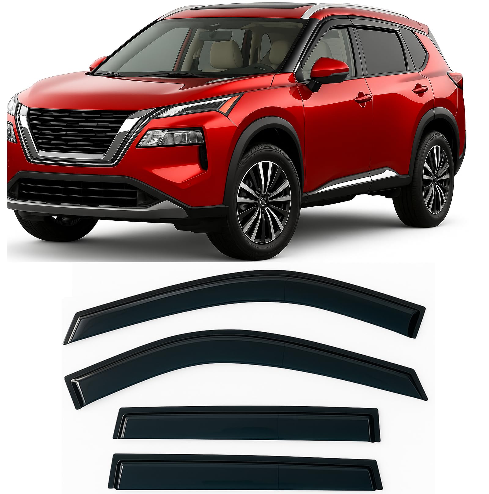 Photo 1 of 2021-2026 Tape-On Rain Guards for Nissan Rogue Side Window Visor Deflectors S SV SL Platinum Tinted Vent Shade Protectors 2022 2023 2024 2025