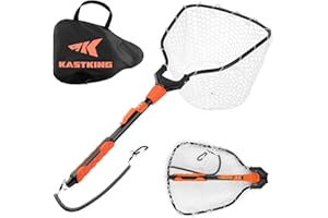 KastKing Titanet Fishing Net, Durable Aluminum Handle, Non-Slip Hi-Vis Grip, Compact Bag & Lanyard, Ideal for Kayak, Lake, Fly, or River Fishing, 2 Net Options